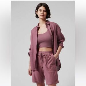 ATHLETA TAWNY ROSE PLAYA LINEN SHIRT BLOUSE